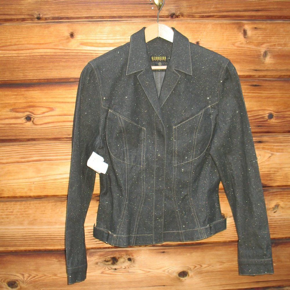 NWT Vintage Black Glitter Denim Jean Jacket - Picture 1 of 9